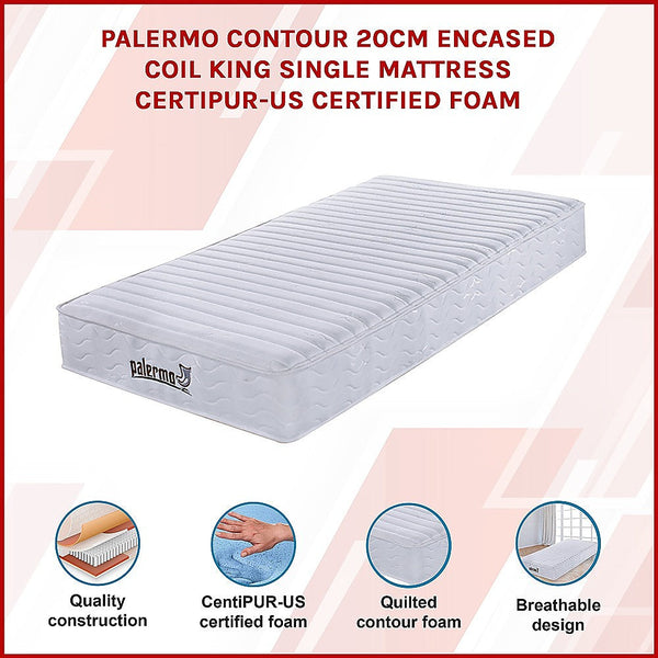 Palermo Contour 20Cm Encased Coil King Single Mattress Certipur Us Foam Mattresses