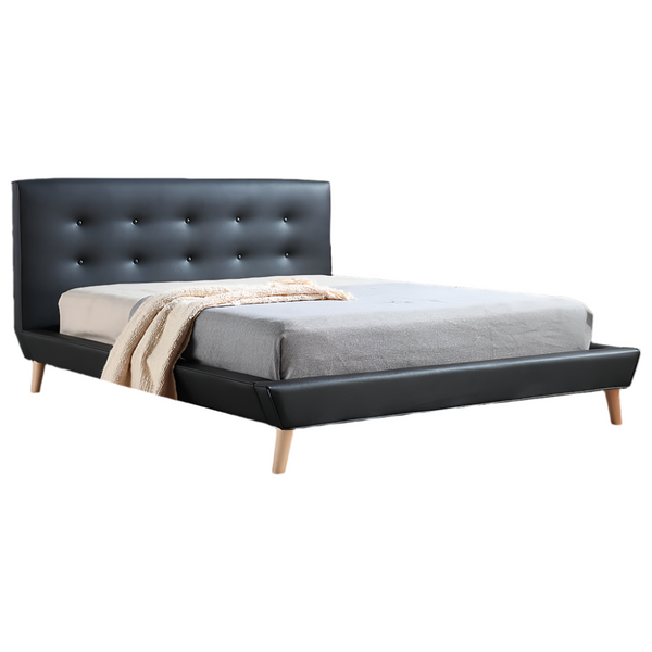 Palermo Queen Pu Leather Deluxe Bed Frame Black Queen Bed Frames