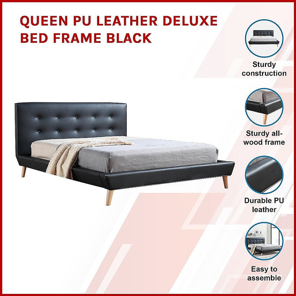 Palermo Queen Pu Leather Deluxe Bed Frame Black Queen Bed Frames