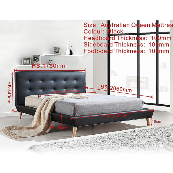 Palermo Queen Pu Leather Deluxe Bed Frame Black Queen Bed Frames