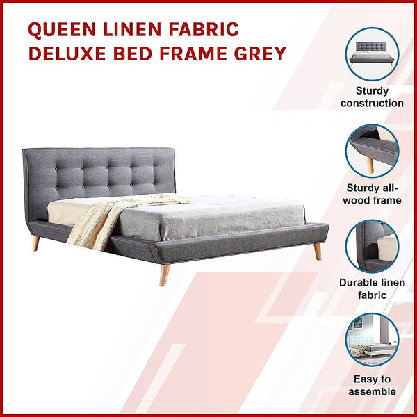 Palermo Queen Linen Fabric Deluxe Bed Frame Grey Queen Bed Frames