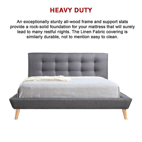 Palermo Queen Linen Fabric Deluxe Bed Frame Grey Queen Bed Frames