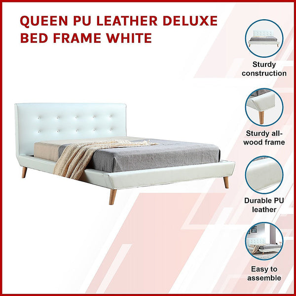 Palermo Queen Pu Leather Deluxe Bed Frame White Queen Bed Frames
