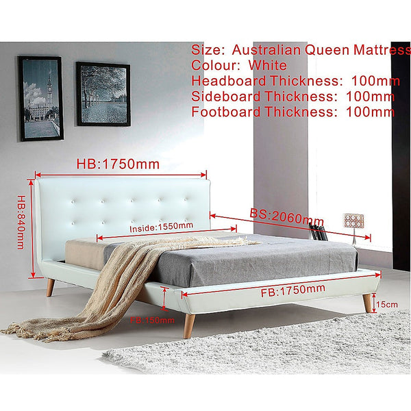 Palermo Queen Pu Leather Deluxe Bed Frame White Queen Bed Frames