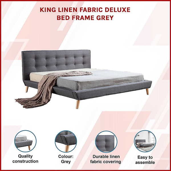 Palermo King Linen Fabric Deluxe Bed Frame Grey King Bed Frames