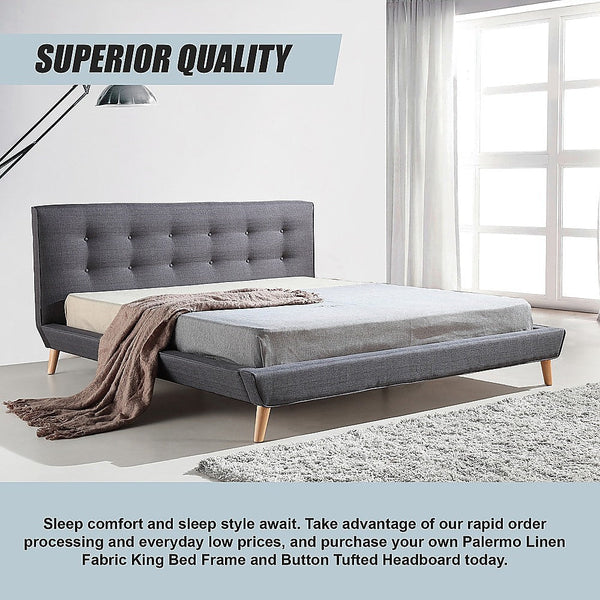 Palermo King Linen Fabric Deluxe Bed Frame Grey King Bed Frames