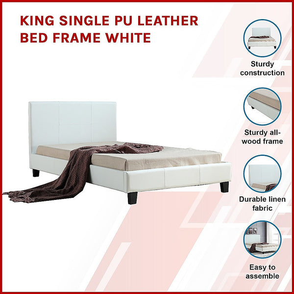 Palermo King Single Pu Leather Bed Frame White King Single Bed Frames