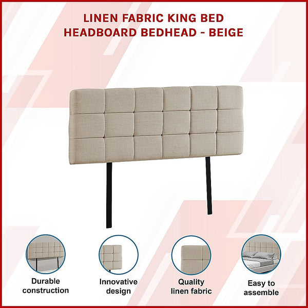 Palermo Linen Fabric King Bed Deluxe Headboard Bedhead Beige Headboards & Footboards