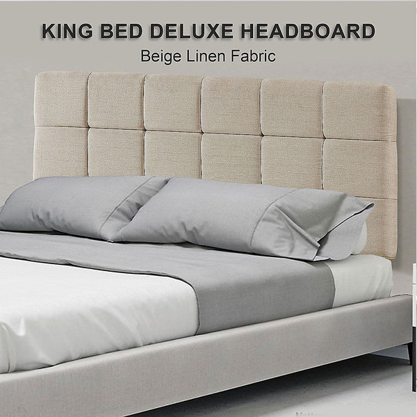 Palermo Linen Fabric King Bed Deluxe Headboard Bedhead Beige Headboards & Footboards