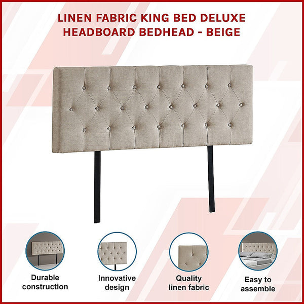 Palermo Linen Fabric King Bed Deluxe Headboard Bedhead Beige Headboards & Footboards