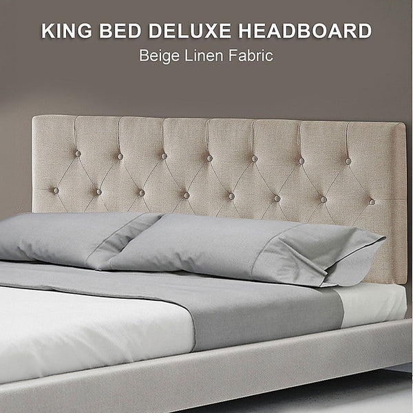 Palermo Linen Fabric King Bed Deluxe Headboard Bedhead Beige Headboards & Footboards