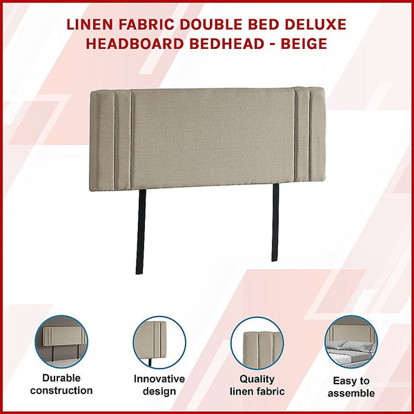 Palermo Linen Fabric Double Bed Deluxe Headboard Bedhead Beige Headboards & Footboards