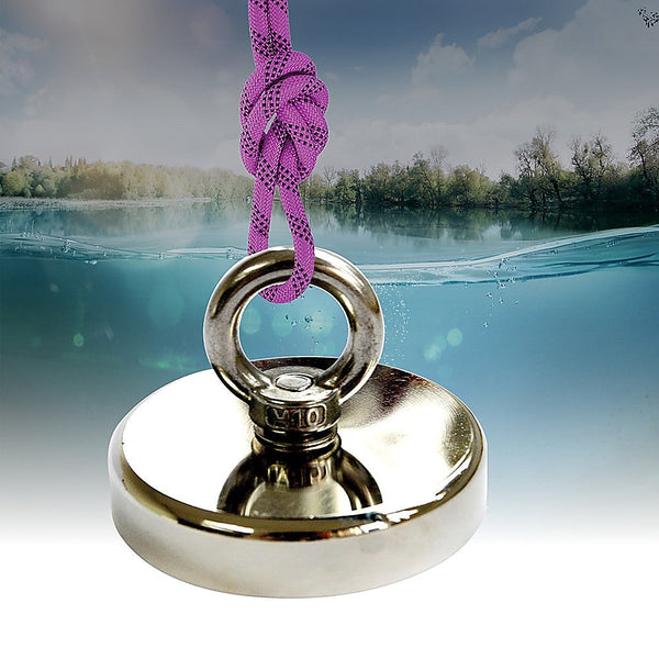 Round Neodymium Fishing Mag Net With Countersunk Hole And Eyebolt 500 Lbs Pull Lifting Magnets