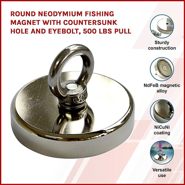 Round Neodymium Fishing Mag Net With Countersunk Hole And Eyebolt 500 Lbs Pull Lifting Magnets