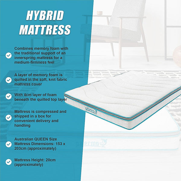 Palermo Queen 20Cm Memory Foam And Innerspring Hybrid Mattress Mattresses