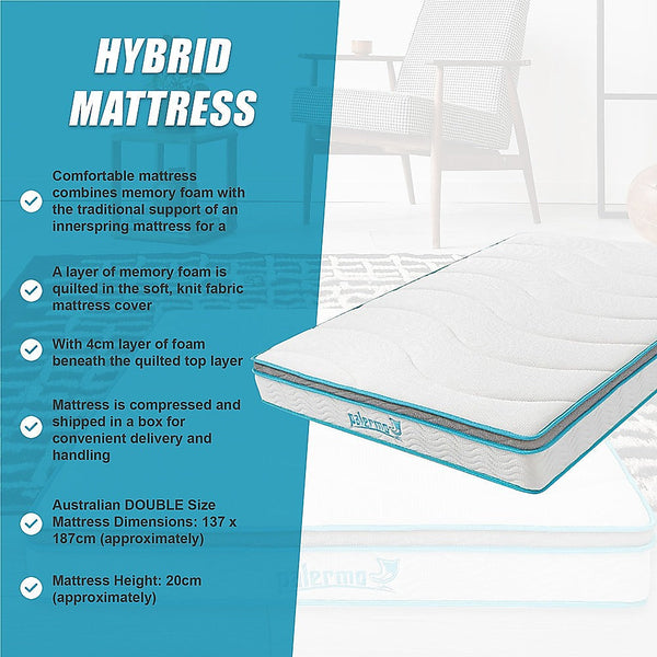 Palermo Double 20Cm Memory Foam And Innerspring Hybrid Mattress Mattresses