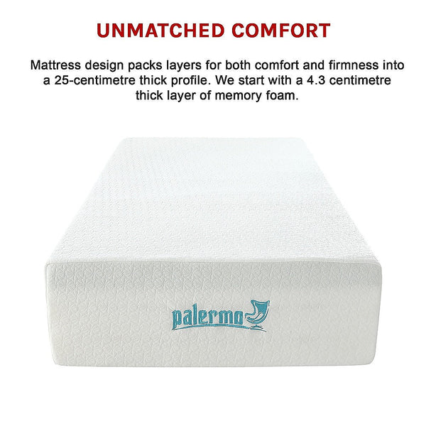 Palermo King Single 25Cm Gel Memory Foam Mattress Dual Layered Certipur Us Mattresses