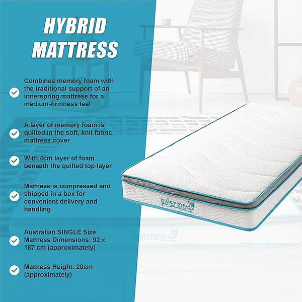 Palermo Single 20Cm Memory Foam And Innerspring Hybrid Mattress Mattresses