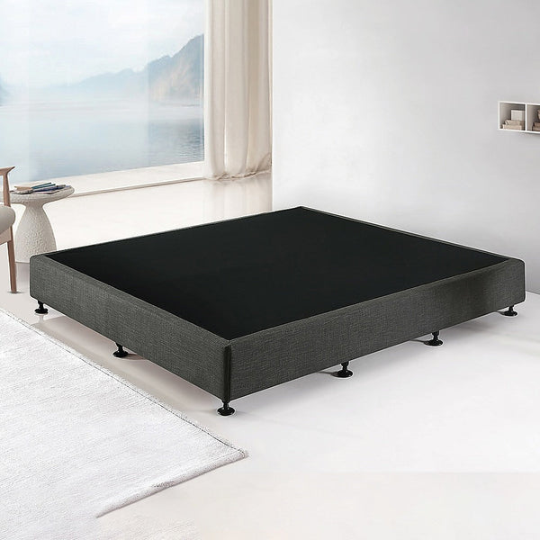 Palermo King Ensemble Bed Base Platinum Graphite Linen Fabric King Bed Frames