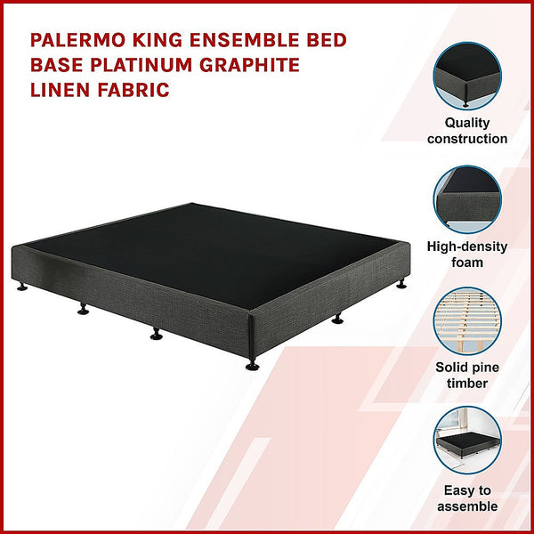 Palermo King Ensemble Bed Base Platinum Graphite Linen Fabric King Bed Frames