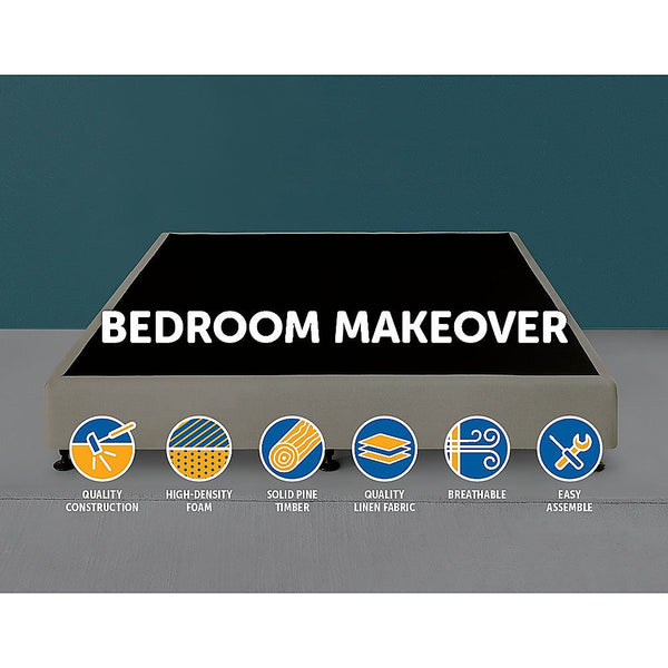 Palermo King Ensemble Bed Base Platinum Natural Sand Linen Fabric King Bed Frames