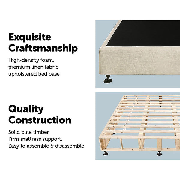 Palermo King Ensemble Bed Base Platinum Natural Sand Linen Fabric King Bed Frames