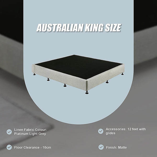 Palermo King Ensemble Bed Base Platinum Light Grey Linen Fabric King Bed Frames