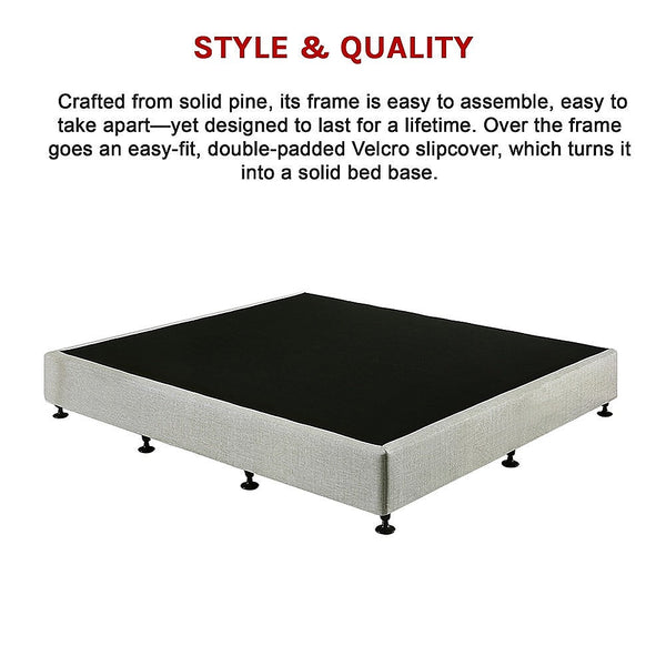 Palermo King Ensemble Bed Base Platinum Light Grey Linen Fabric King Bed Frames