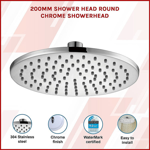 200Mm Shower Head Round Chrome Showerhead Shower Heads & Combos
