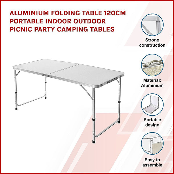 Randy & Travis Machinery Aluminium Folding Table 120Cm Portable Indoor Outdoor Picnic Party Camping Tables