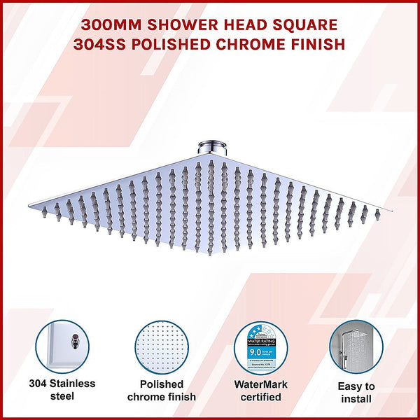 Della Francesca 300Mm Shower Head Square 304Ss Polished Chrome Finish Shower Heads & Combos