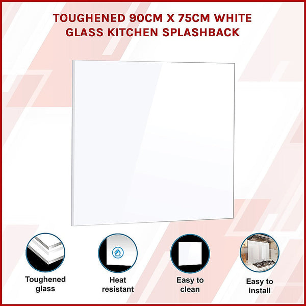 Della Francesca Toughened 90Cm X 75Cm White Glass Kitchen Splashback Kitchen Splashbacks