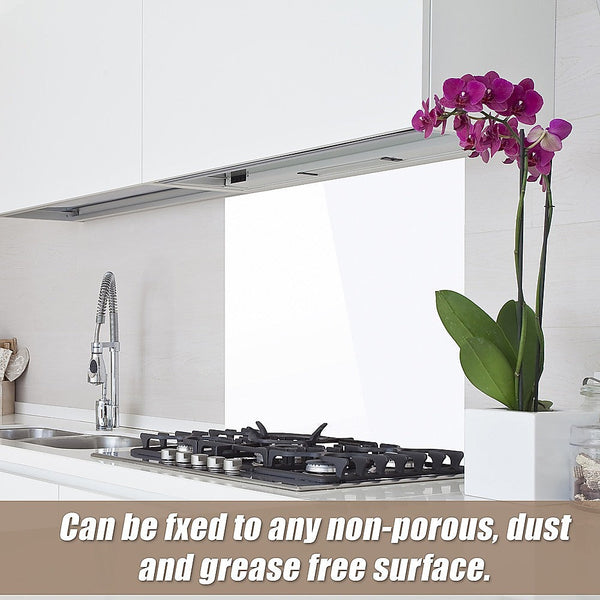 Della Francesca Toughened 90Cm X 75Cm White Glass Kitchen Splashback Kitchen Splashbacks