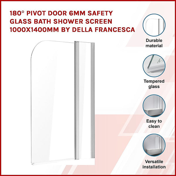 Della Francesca 180 Degree Pivot Door 6Mm Safety Glass Bath Shower Screen 1000X1400mm By Shower Doors
