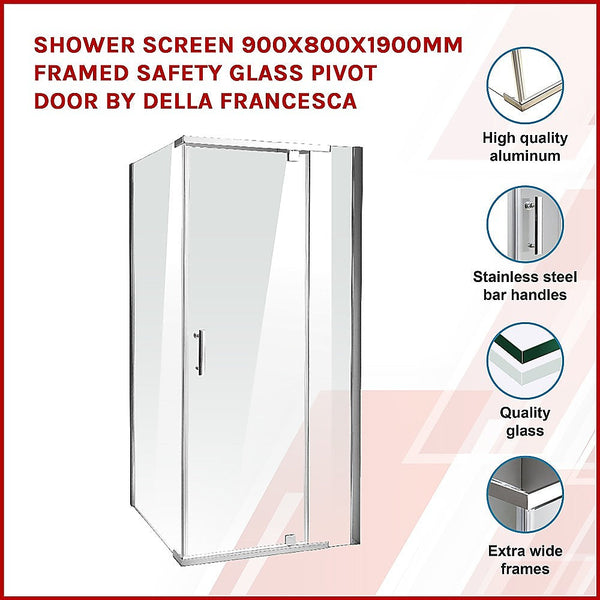Della Francesca Shower Screen 900X800x1900mm Framed Safety Glass Pivot Door By Shower Enclosures