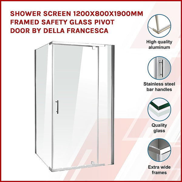 Della Francesca 1 Sets Of Shower Screen 1200X800x1900mm Framed Safety Glass Pivot Door By Shower Enclosures