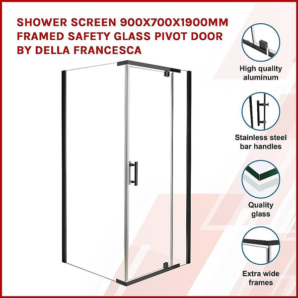 Della Francesca Shower Screen 900X700x1900mm Framed Safety Glass Pivot Door By Shower Enclosures