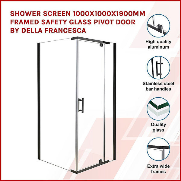 Della Francesca Shower Screen 1000X1000x1900mm Framed Safety Glass Pivot Door By Shower Enclosures