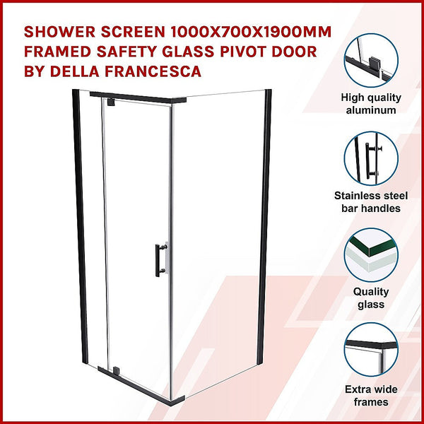 Della Francesca Shower Screen 1000X700x1900mm Framed Safety Glass Pivot Door By Shower Enclosures