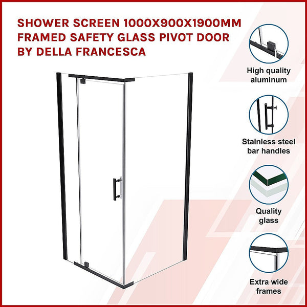 Della Francesca Shower Screen 1000X900x1900mm Framed Safety Glass Pivot Door By Shower Enclosures