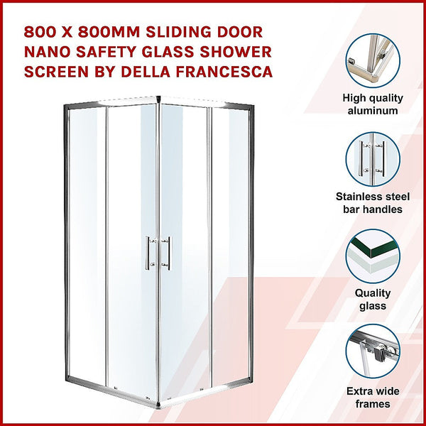 Della Francesca 800 X 800Mm Sliding Door Nano Safety Glass Shower Screen By Shower Doors