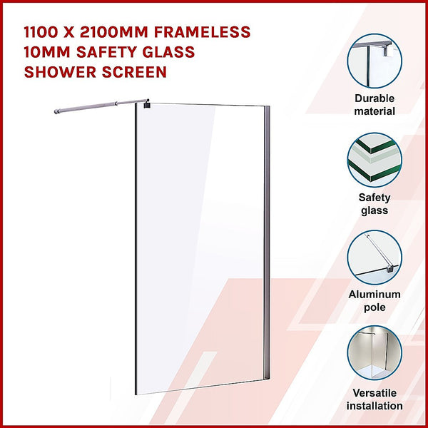 Della Francesca 1100 X 2100Mm Frameless 10Mm Safety Glass Shower Screen Shower Enclosures