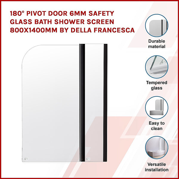 Della Francesca 180 Degree Pivot Door 6Mm Safety Glass Bath Shower Screen 800X1400mm By Shower Doors