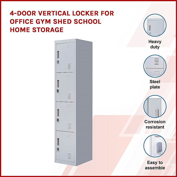 4 Door Vertical Storage Locker Grey Steel 180Cm Filing Cabinets