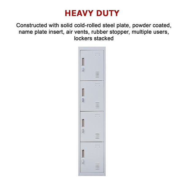 4 Door Vertical Storage Locker Grey Steel 180Cm Filing Cabinets