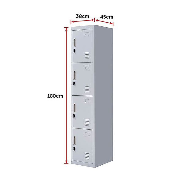 4 Door Vertical Storage Locker Grey Steel 180Cm Filing Cabinets