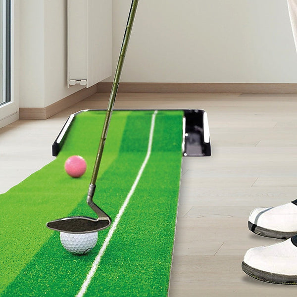 Indoor Practice Putting Green 2.5M Mat Inclined Ball Return Fake Grass Holes Putting Greens & Aids