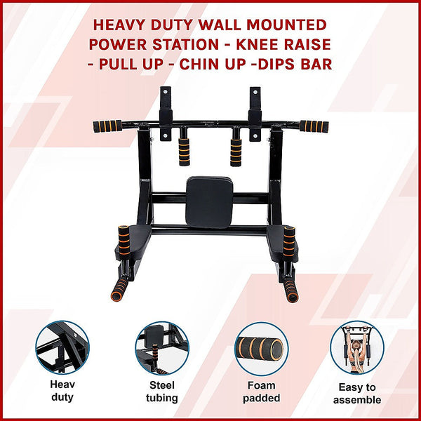 Heavy Duty Wall Mounted Power Station Knee Raise Pull Up Chin Dips Bar Home Gym Attachments