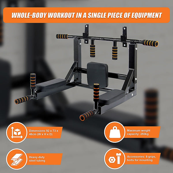 Heavy Duty Wall Mounted Power Station Knee Raise Pull Up Chin Dips Bar Home Gym Attachments