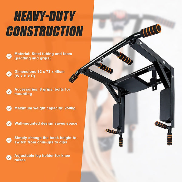 Heavy Duty Wall Mounted Power Station Knee Raise Pull Up Chin Dips Bar Home Gym Attachments